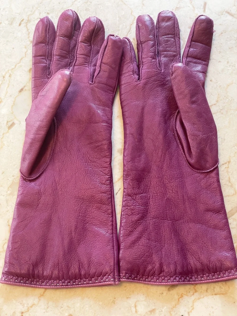 Coach Leather & Cashmere Gloves Purple Long Sz 7.5